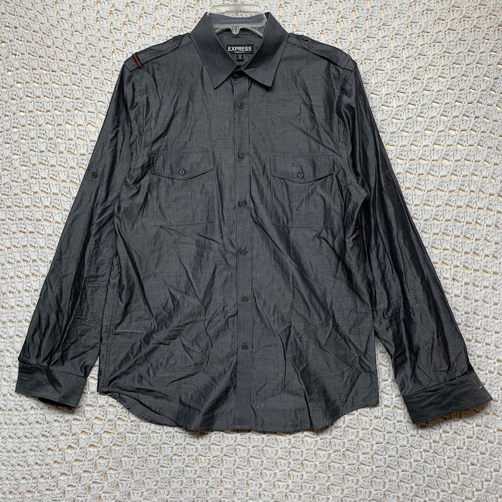 Express Dress Shirt Men's Sz‎  M 15.15.5 Gray Modern Fit Button Up Long Sleeve